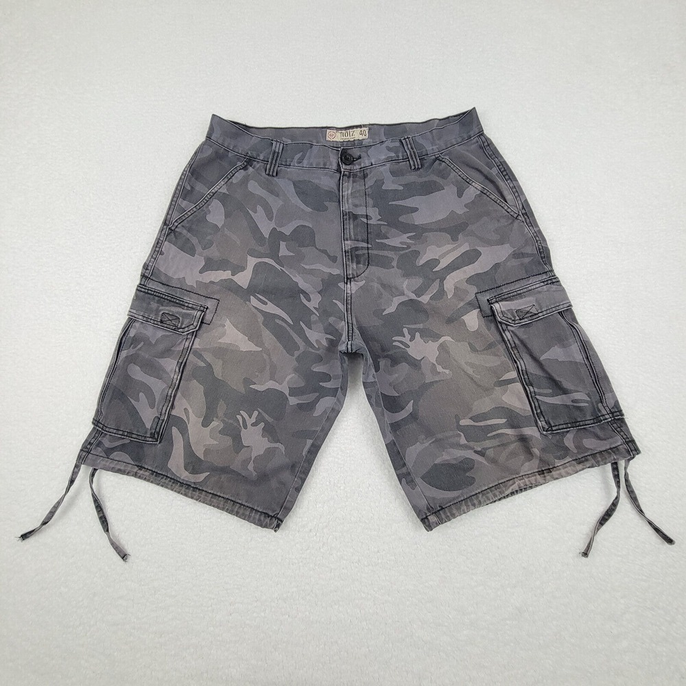 Noiz Camo Cargo Shorts Mens 40 Gray Cotton Utility Pockets Casual Summer Bottoms